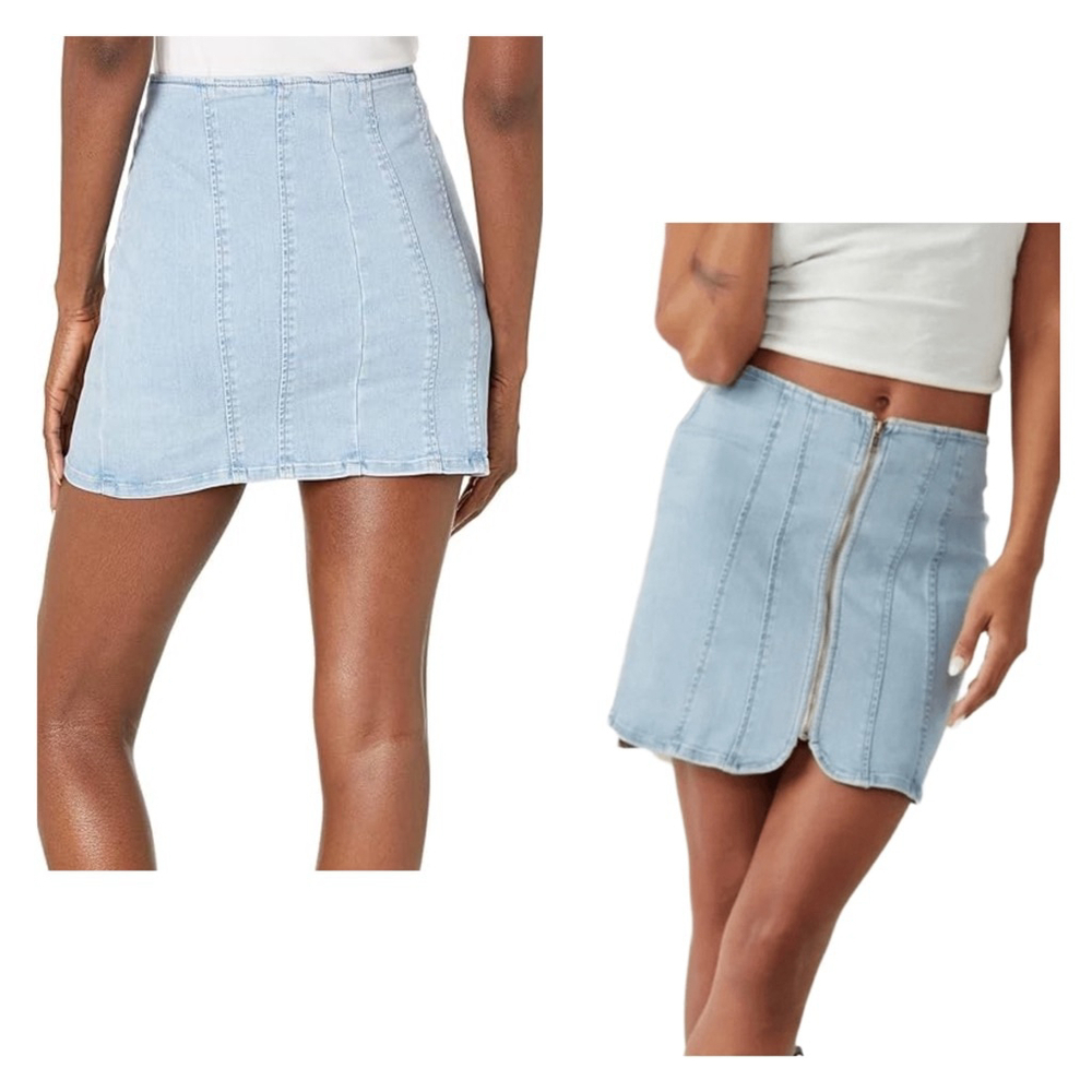 Women's We The Free Layla Light Blue Denim Zip Front Mini Skirt Size 6